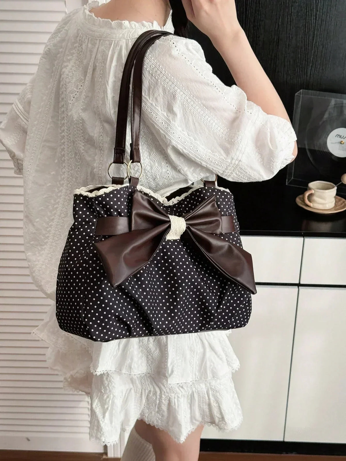 Large Polka Dot Ruffle Tote Bag