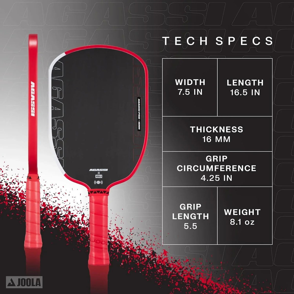 JOOLA Agassi Pro 16mm Pickleball Paddle