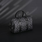 Coach Signature Duffel Bag – Black Monogram Canvas with Leather Trim